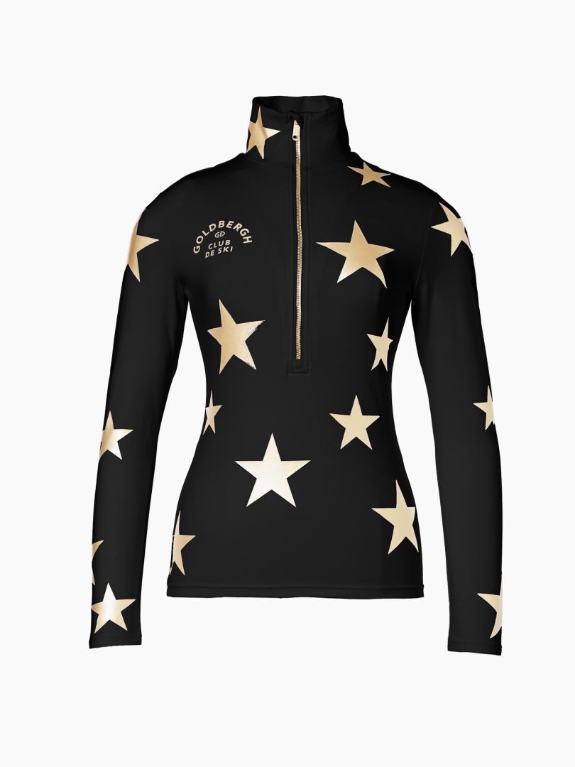 GoldBergh 2025 Galacitique thermal stretch ski top black and gold stars