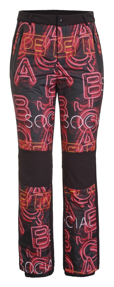 Ice Peak Elsra Womens Softshell Ski Trousers, Black/Neon Red Print view 2