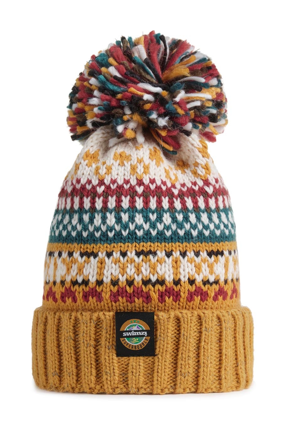 Swimzi 2025 Mustard traditional Nordic reflective superbobble hat view 2