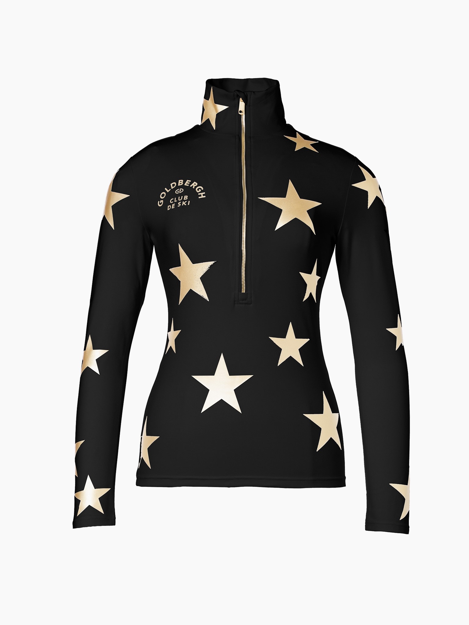 GoldBergh 2025 Galacitique thermal stretch ski top black and gold stars view 2